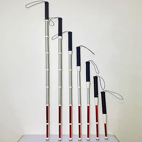 Miniatura 5 de Bastón telescópico para caminar – Bastón plegable de aluminio de 7,8,9 secciones para ciegos o discapacitados visuales, con película reflectante de