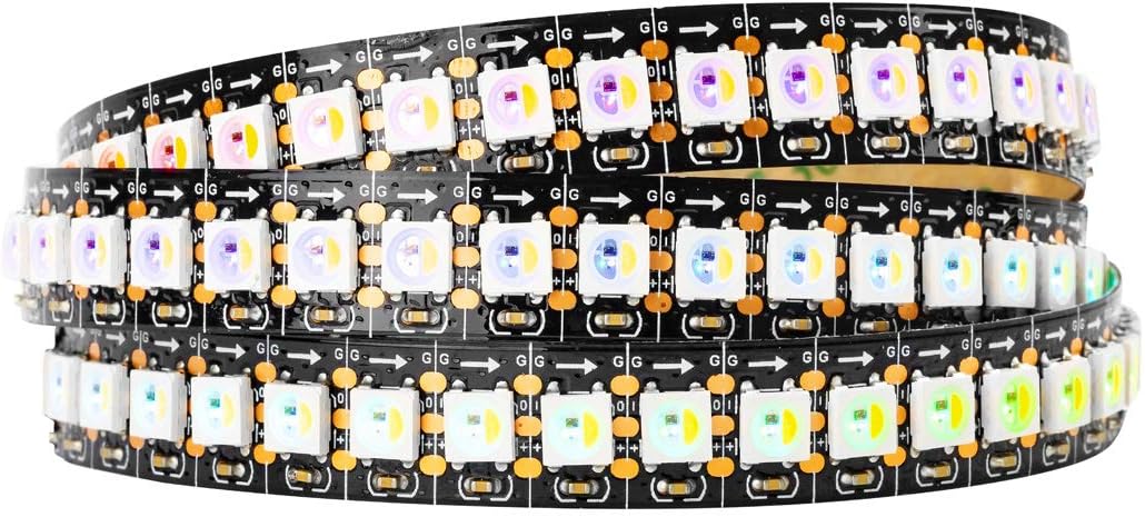 BTF-LIGHTING RGBW RGB+Natural White SK6812 (Similar WS2812B) Individually Addressable 3.3ft 1m 144(2X72) LEDs Flexible 4 Colors in 1 LED Dream Color LED Strip IP30 Non-Waterproof DC5V Black PCB