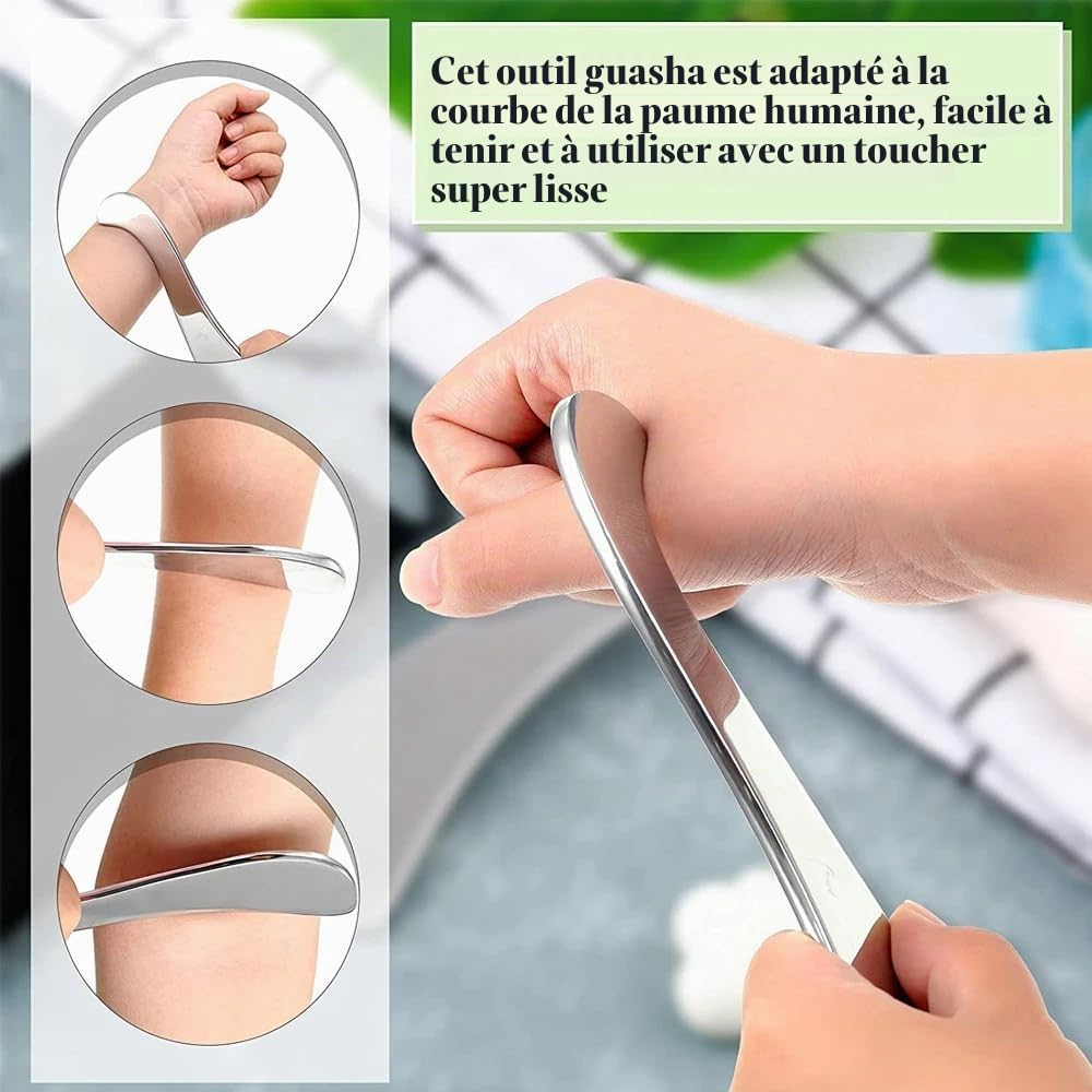 Outil de massage Gua Sha 3 en 1 en acier inoxydable - Guasha pour Sculpter la Ligne de la Mâchoire pour la thérapie physique, Derma Edge GuaSha-Outil de massage GuaSha - Outil IASTM pour la relaxation