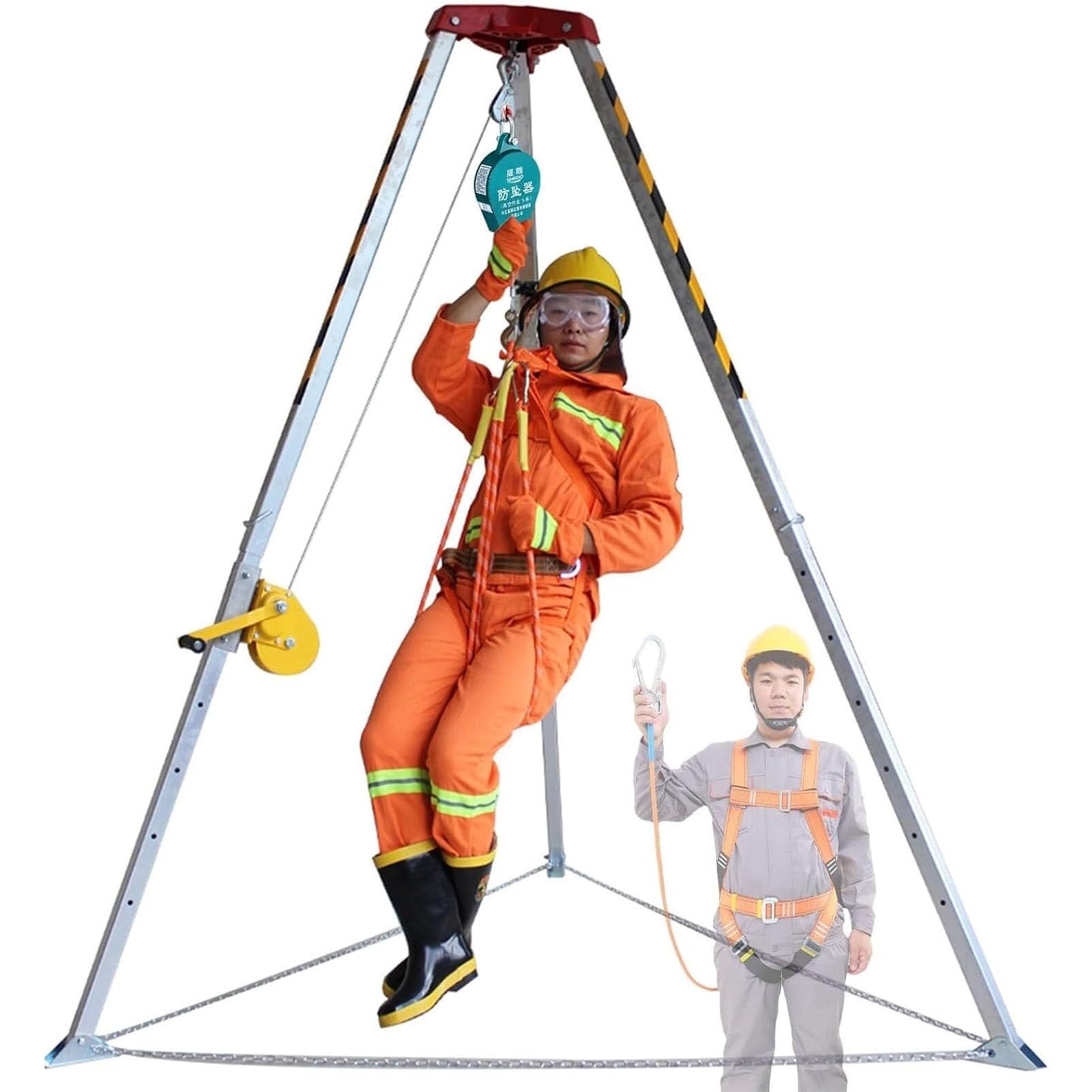 RayGenius Kit De TríPode para Espacios Confinados, TríPode De Rescate para Espacios Confinados De Alta Resistencia, TríPode De Rescate para Espacios Confinados con CinturóN De Seguridad.,1200LBSWinch