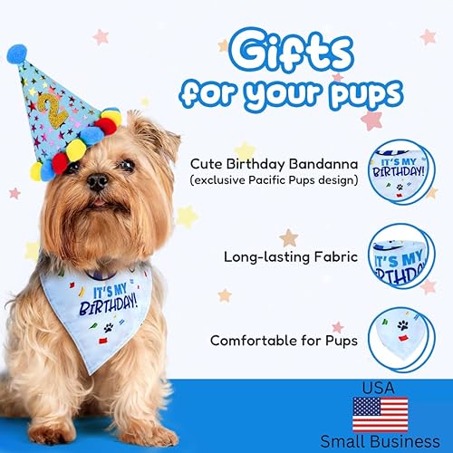 Miniatura 4 de Pacific Pups - Juego de decoraciones de cumpleaños para perro, sombrero de cumpleaños para perro, bandana de cumpleaños para perro, juguete