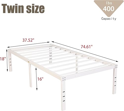 Miniatura 2 de alazyhome Marco de cama de metal tamaño individual Plataforma resistente sin ruido Soporte de listones de acero fácil montaje sin ruido, no requiere