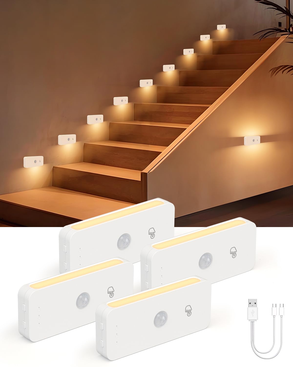 Yiliaw Motion Sensor Stair Lights Indoor, Rechargeable LED Night Lights