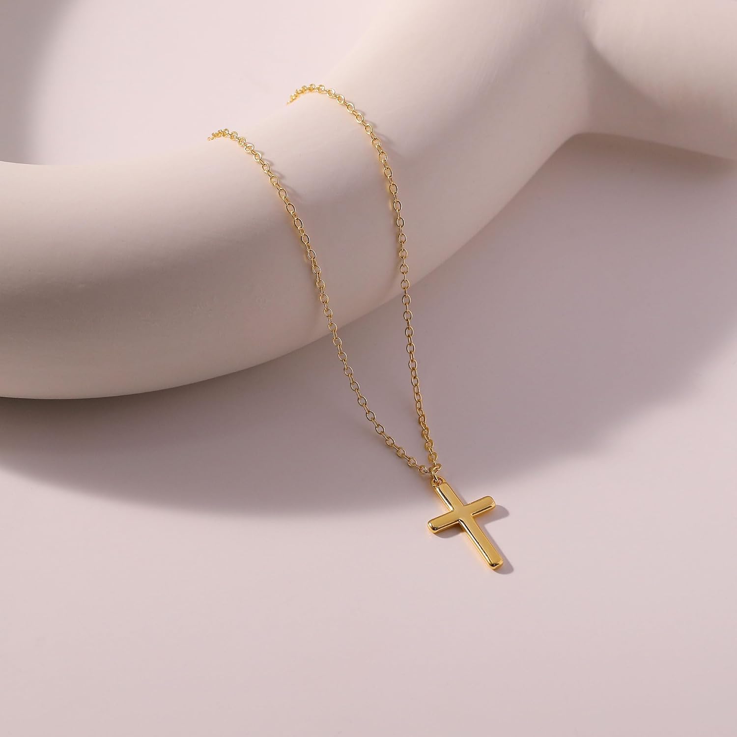 Cross Necklace, 14K Gold Plated Box Chain Cross Pendant Necklace Dainty Simple Silver Cross Tiny Necklace for Women - Image 5