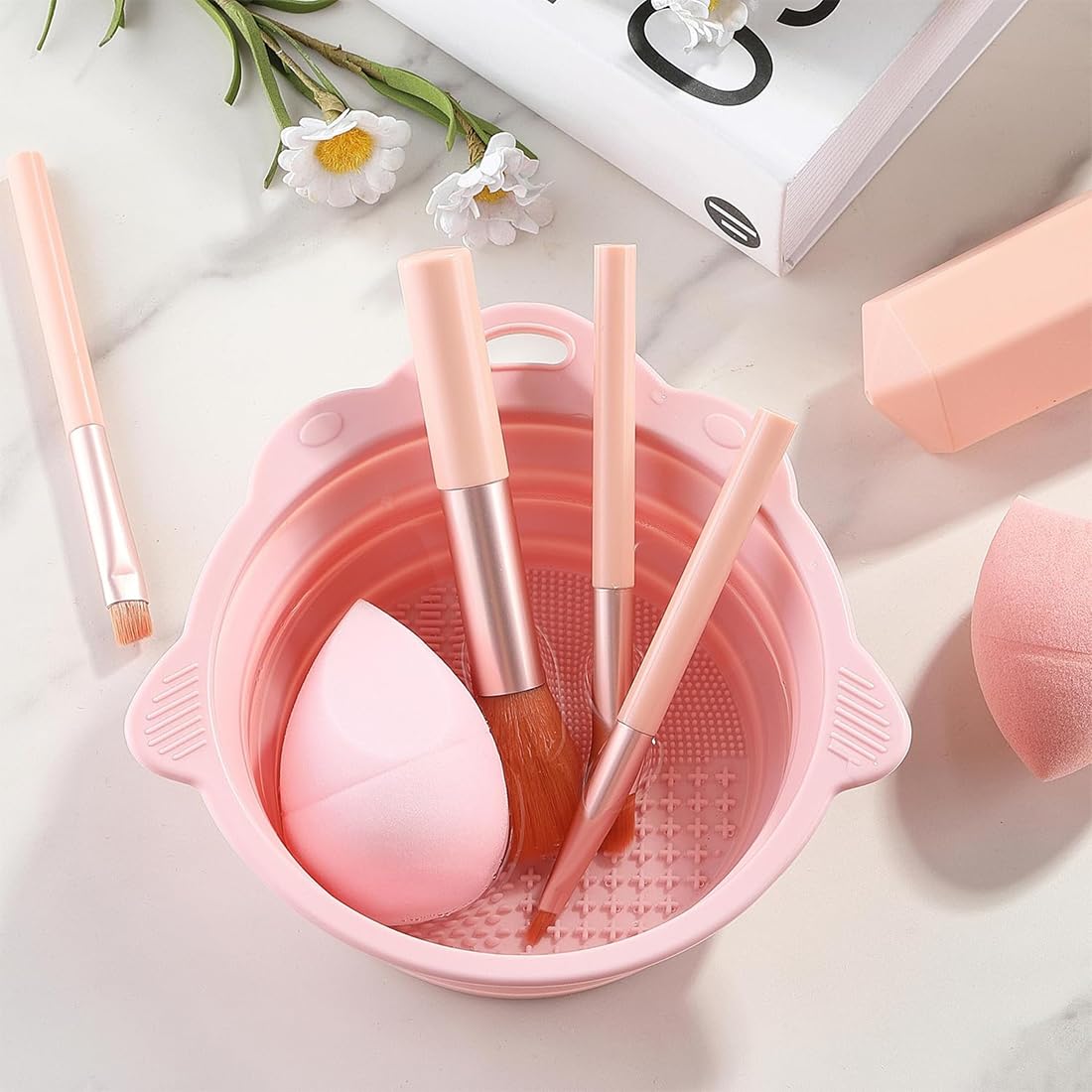 Almohadilla de silicona para limpieza de brochas de maquillaje plegable portátil