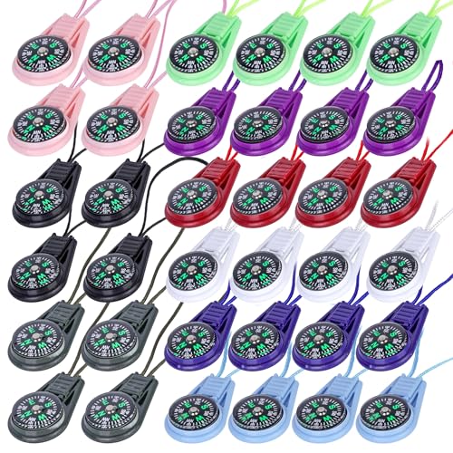 36 Piezas Brújula Mini Multicolor – Brújulas de Orientación para Exteriores – Brújula Niños y Brújula Supervivencia con Cuerda – Brújulas Portátiles para Camping y Senderismo