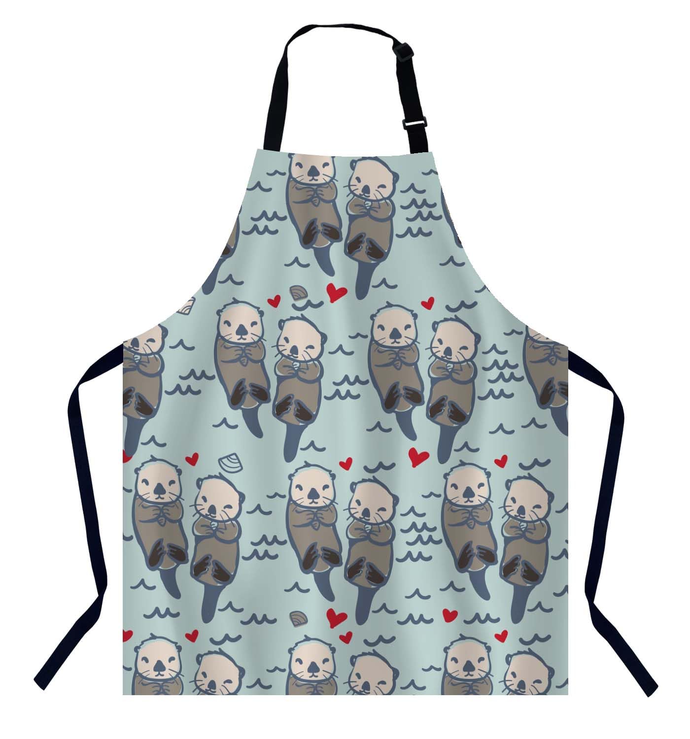 BGBDEIA Sea Otter Love Pattern Kitchen Apron for Women Men Adjustable Apron Chef Bakers Apron Cooking Apron Cooking Baking Gardening