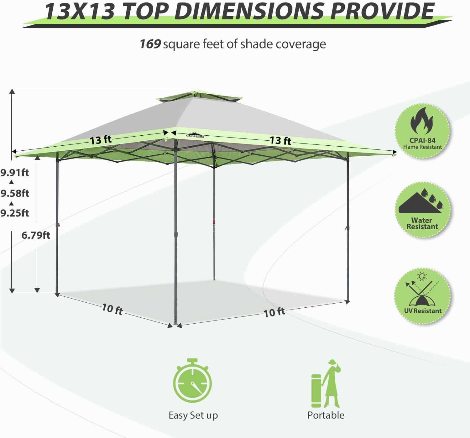 Gray Steel 13x13 Pop-Up Canopy Tent with UV Protection