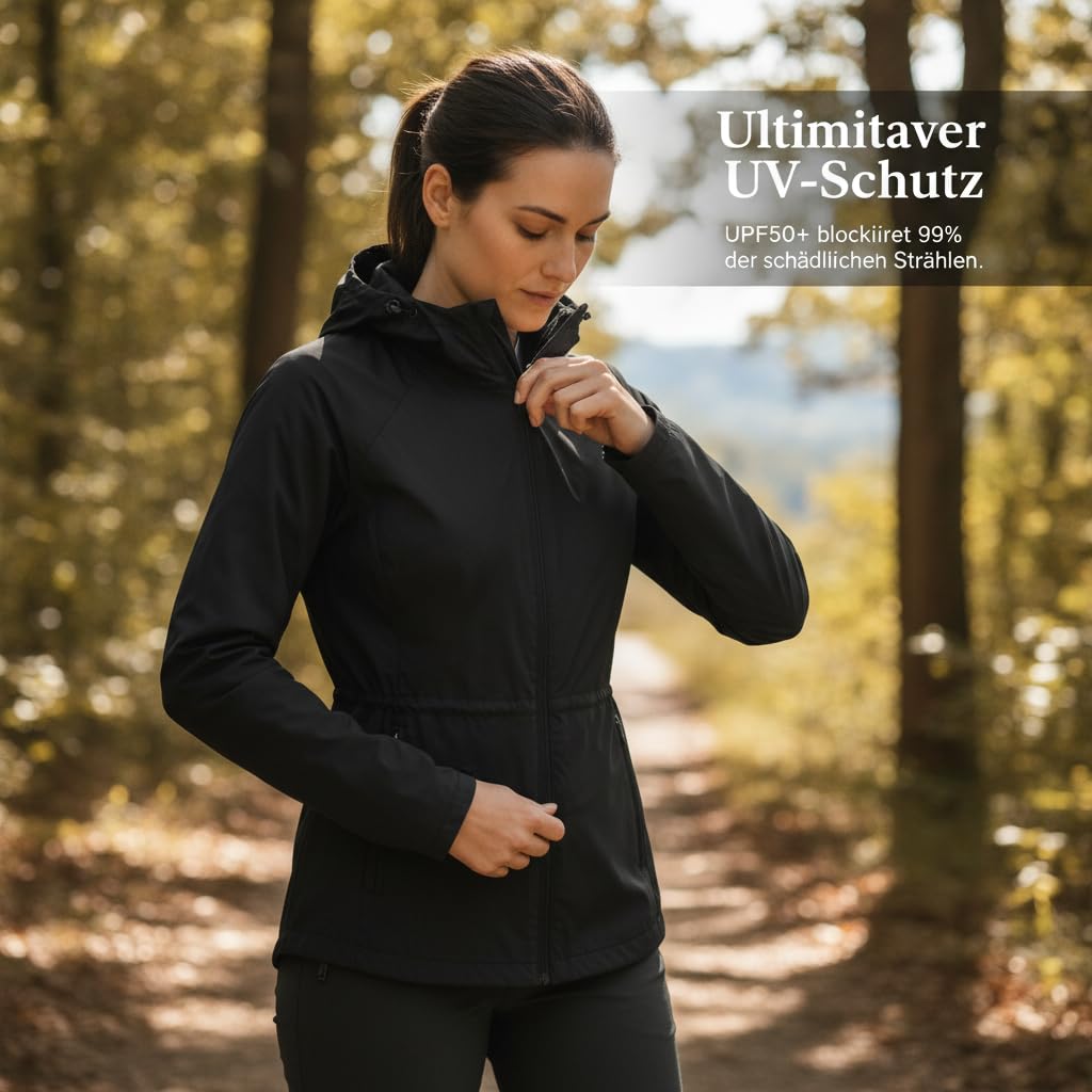 Jacke Damen – Leichte Sportjacke Damen mit Kapuze, schnelltrocknende Laufjacke & Trainingsjacke für Outdoor & Sommer