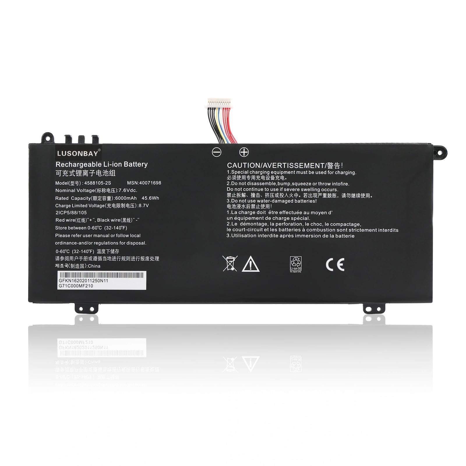 4588105-2S Batteria di ricambio compatibile con Satellite PRO C50-H C50-E C40-H C50-H-108 C50-H-103 P/N: 40071698 40072215 4588105-2S 458106 458106-2S S 7,6. V 00 mAh/45,6 Wh