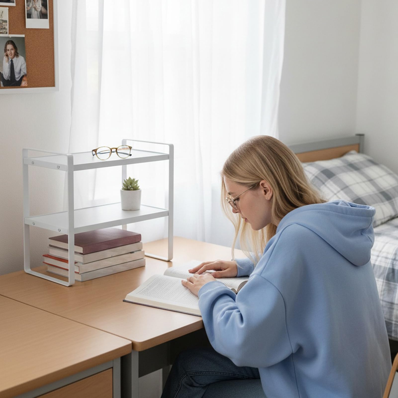 Organizer na biurko, 2-poziomowy, nowoczesna półka – do kuchni i biurka, do sypialni, kuchni, biura, pokoju studenckiego, dekoracja figurki kolekcjonerskie, ozdobna doniczka na rośliny