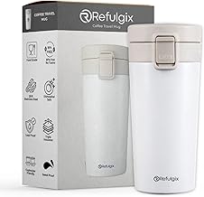 REFULGIX 380ml Vacuum Insulated Coffee Cup | Keeps Drinks Hot for 6 Hours & Cold for 12 Hours | Leakproof Stainless Steel Thermal Mug | BPA-Free, Non-Slip, Portable Travel Flask (White)