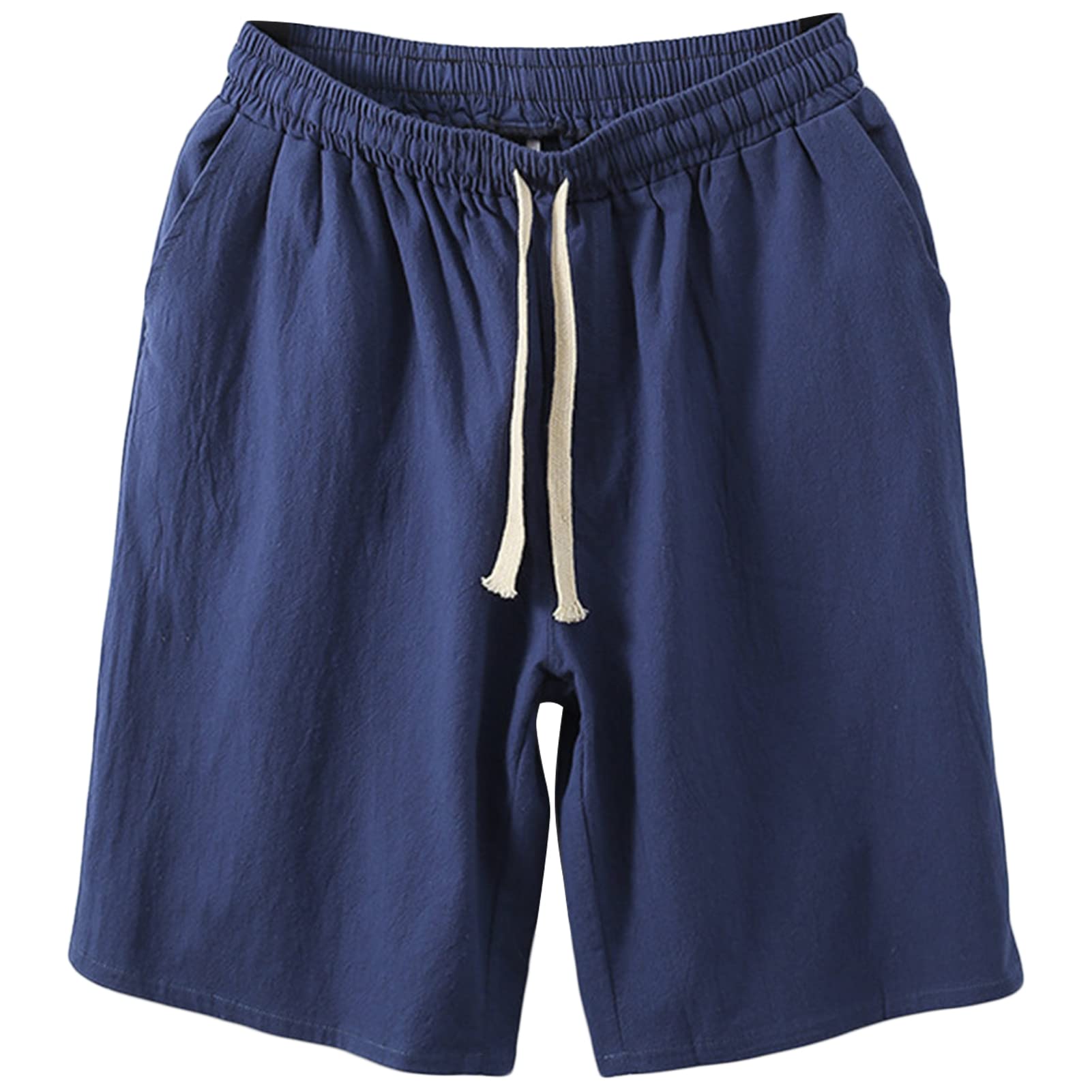 Maiyifu-GJ Men Linen Lightweight Casual Short Drawstring Loose Short Pants Beachwear Elastic Waist Running Beach Shorts (Blue,5X-Large)