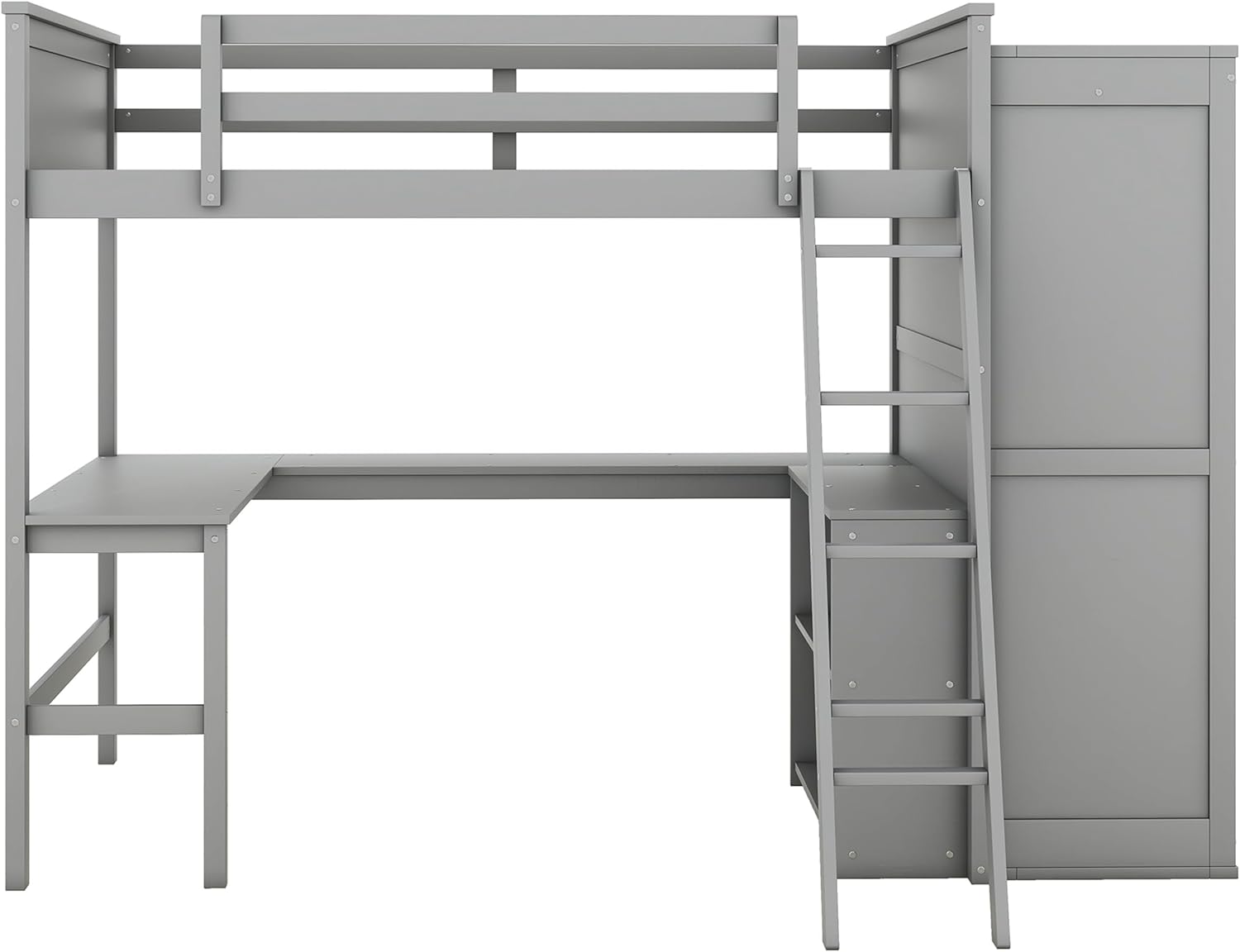 SENZZ Full Size Loft Bed with Desk, Wooden Loft Beds with Storage Shelves and Wardrobe, Full Bedframe for Adult, Boys, Girls, (Gray, Full)