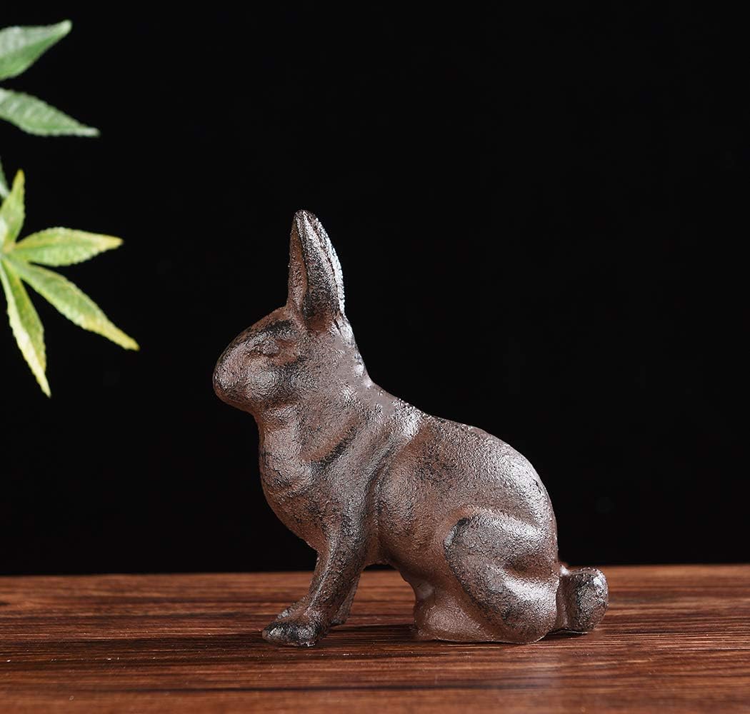 Cast Iron Rabbit Statue Garden Lawn Home Office Desk Decor Paperweight Collection Bunny Figurine Animal Lover Gift PTWQ011 - Image 5