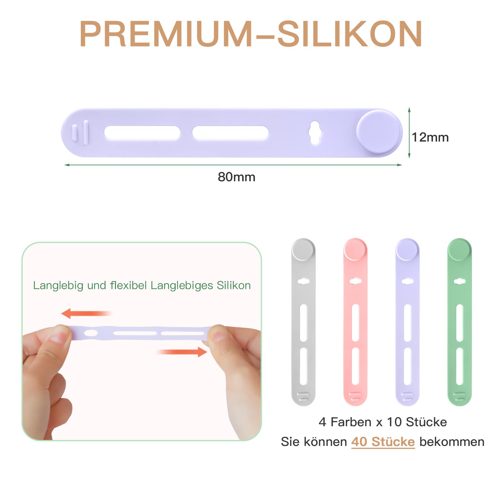 OKwhims Pack of 40 Silicone Cable Ties, Resealable, Multi-Purpose Cable Organiser, Small Cable Management, 4 Types - Image 2