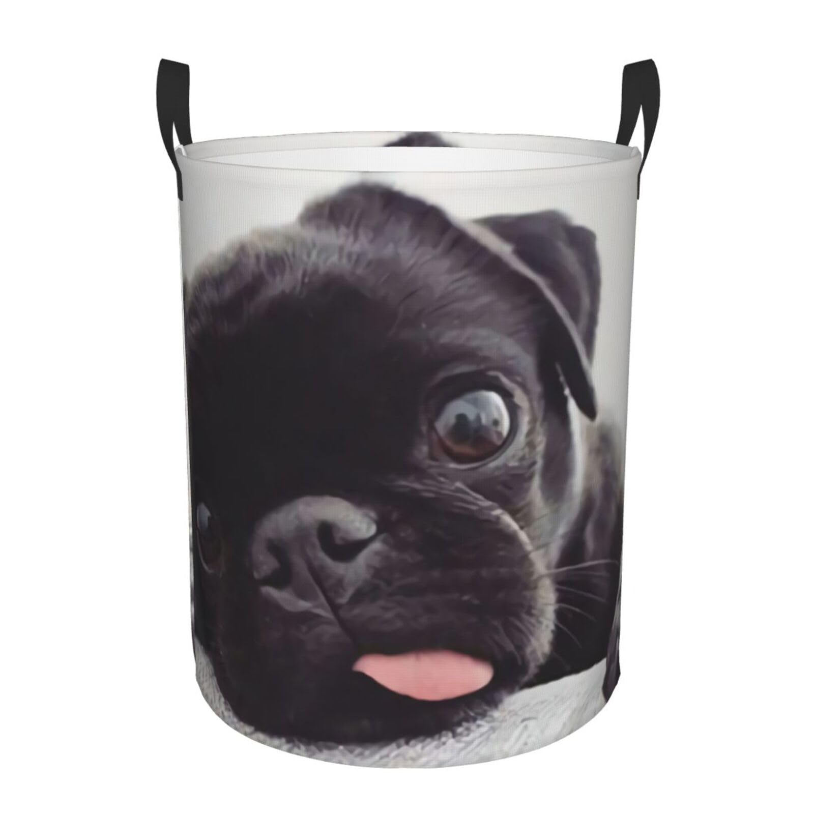 Cesto colada portátil circular cubo ropa sucia pug negro 40x50cm bolsa textil