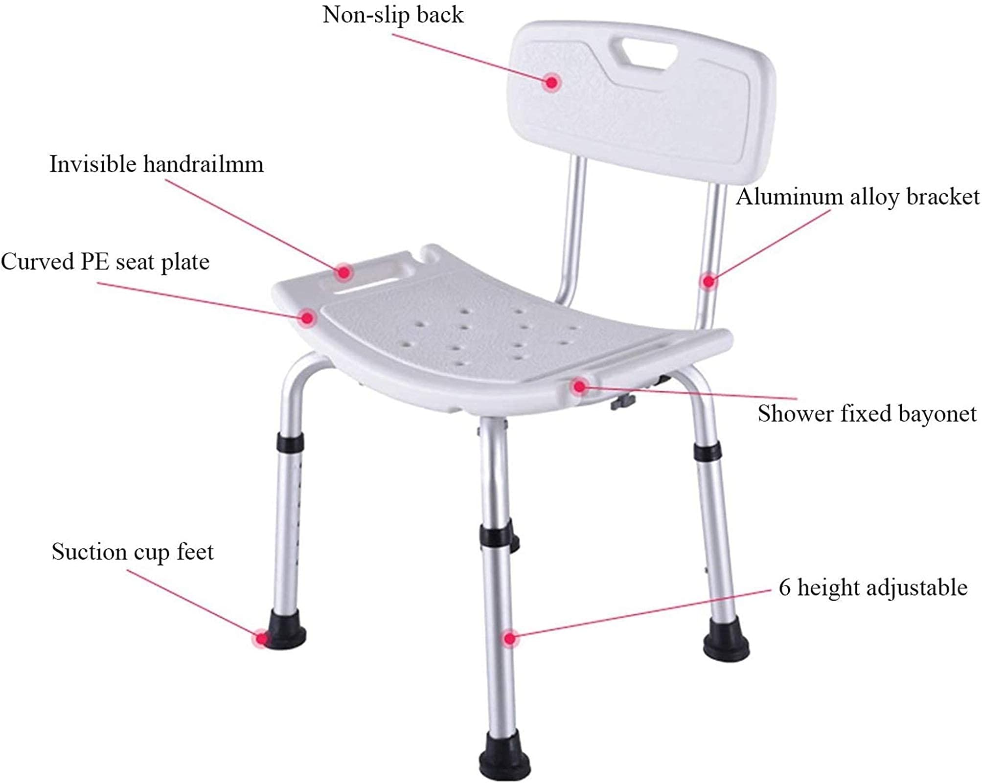Asientos De Ducha, Silla De Ducha con Brazos Y Respaldo, Asientos De Ducha para Discapacitados Ascensores De Baño De Seguridad Antideslizantes Ajustables En Altura para Personas Ma