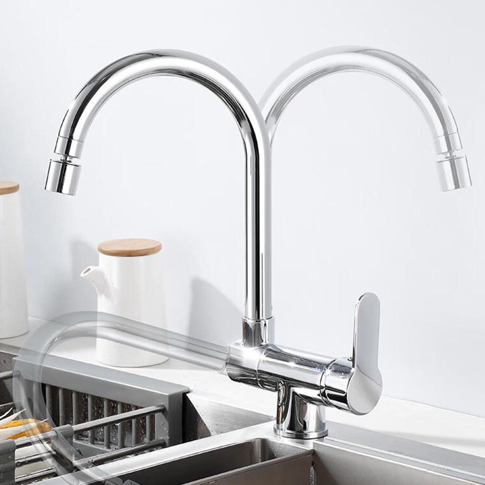 Robinet d'évier de cuisine pliant 2 modes de jet et rotation totale 360°