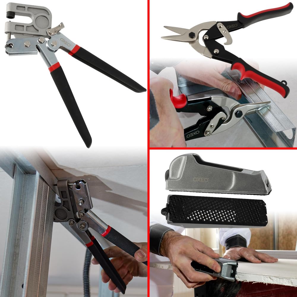 Kit outils plaquiste pro - 10 Outils - Couteau isolant - Cale plaque - Pince - Cutter - Cisaille - Scie cloche - Porte embout