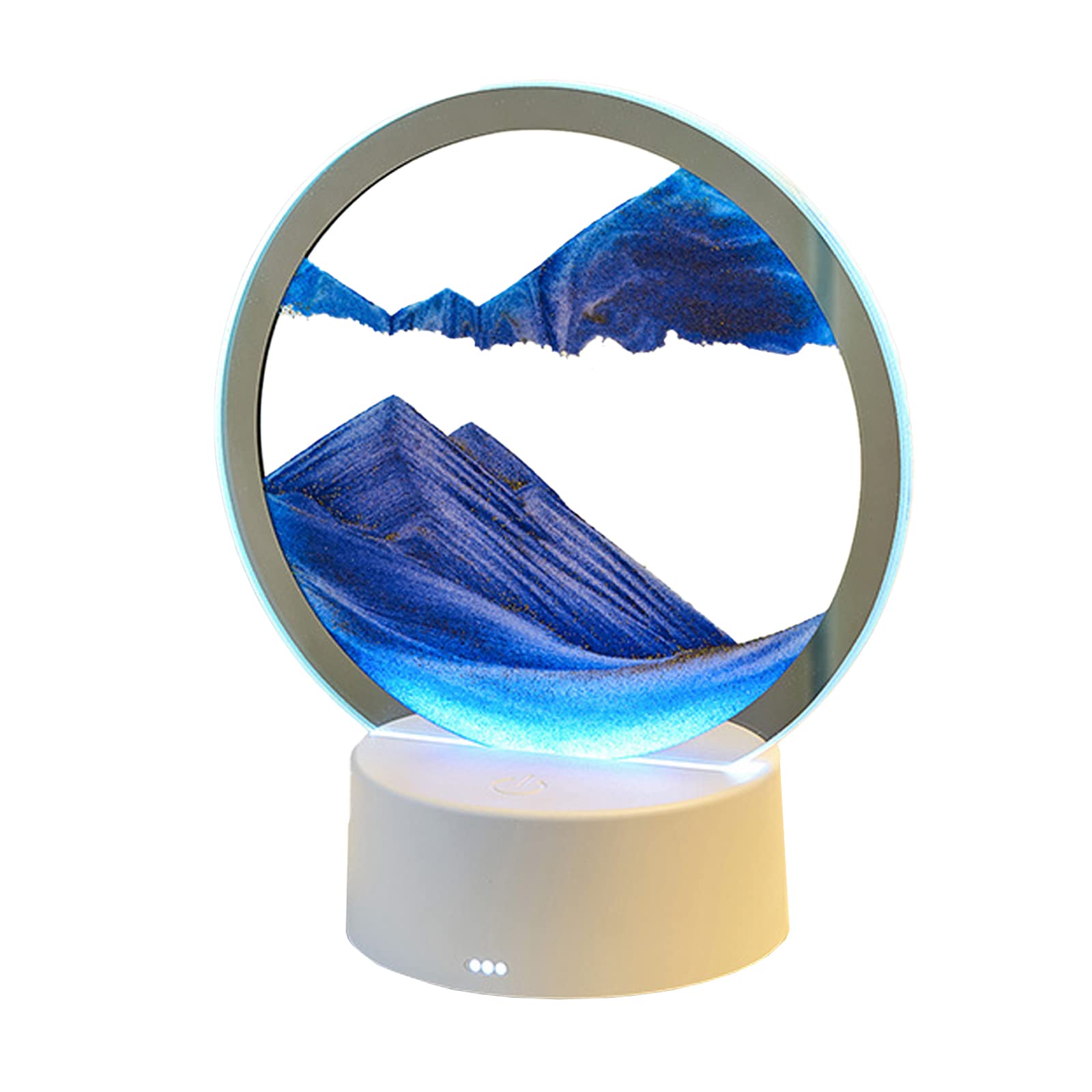 Moving Sand Art Picture with LED Light, Round Glass 3D Deep Sea Sandscape in Motion Display Flowing Sand Frame, Relaxing Table Desktop Home Office Work Decor, Sand Art Toys for Adults Kids (Blue)