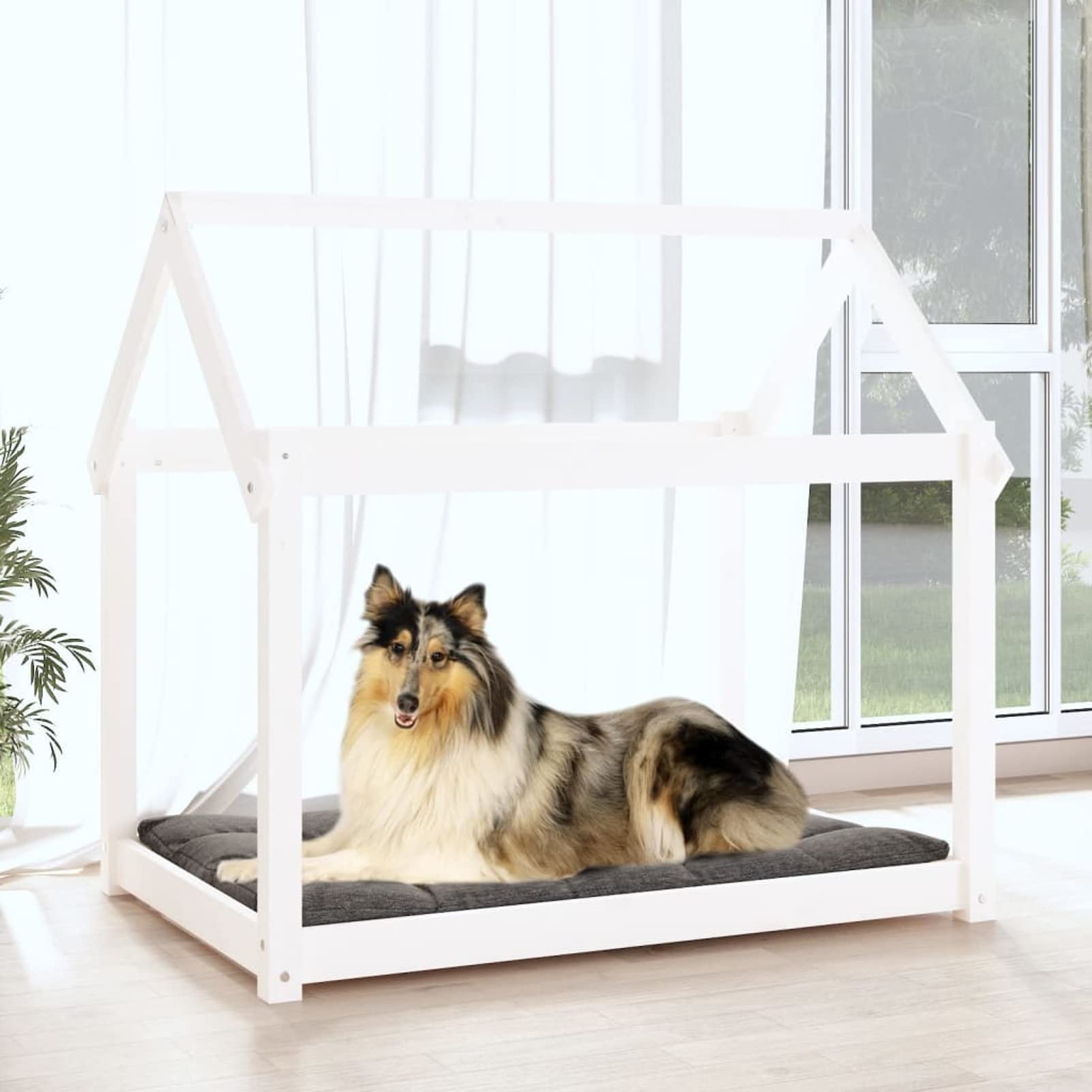 Lechnical Cuccia per Cani Bianca 101x70x90 cm in Legno Massello di Pino,Cuccia per Cani,Cuccia per Cani da Interno,Letto per Cani,Cuccia Letto