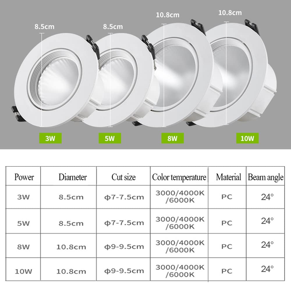 Oprawy wpuszczane LED wpuszczane lampy sufitowe prosta instalacja modernizacja światła dziennego Downlight 3000 K / 4000 K / 6000 K do wyboru oświetlenie dyskowe LED, 3-6000 K