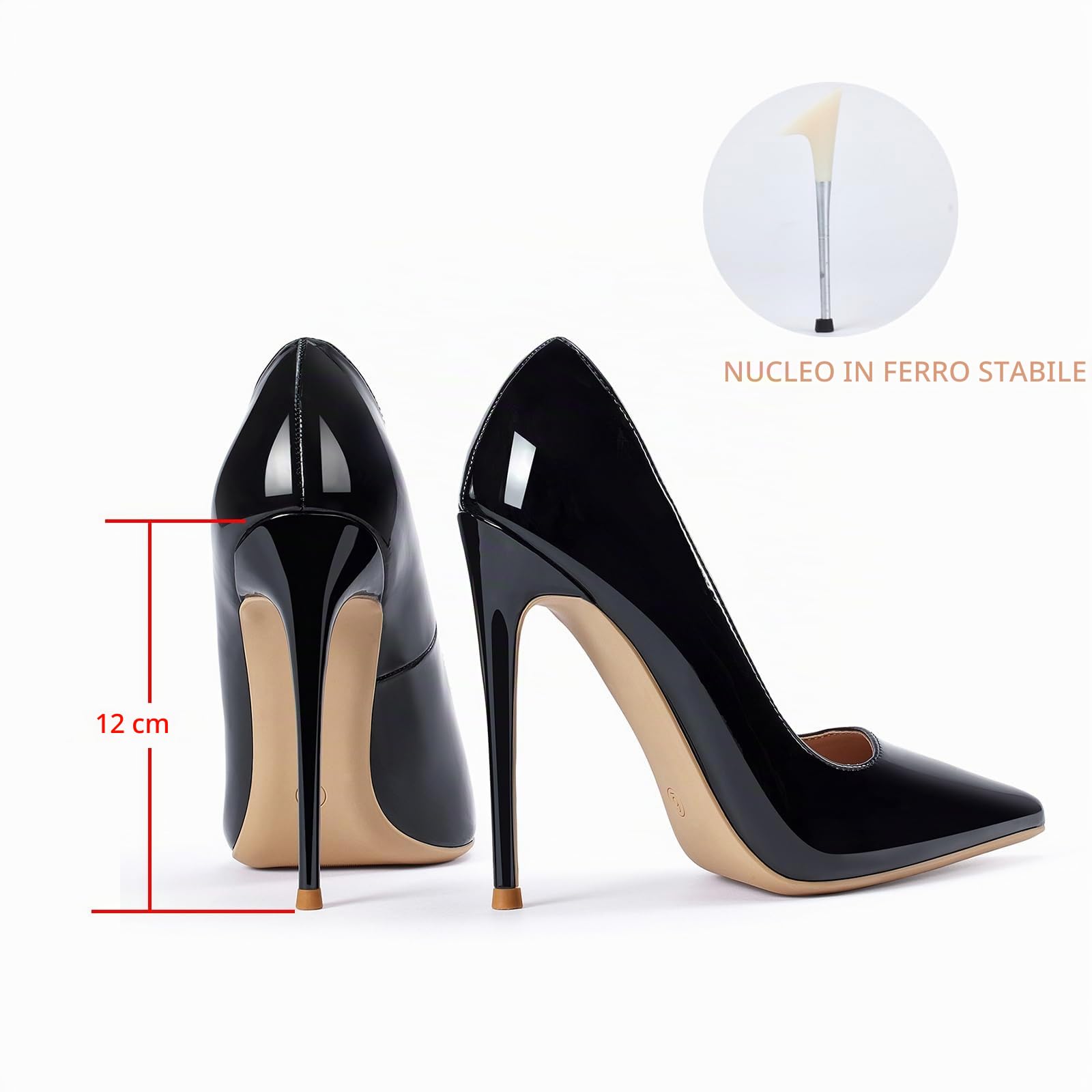 GENSHUO - Scarpe décolleté da Donna, con Tacco Alto a Spillo, Stile Sexy, Slip on, da Festa,Nero, 42 EU(12 US)