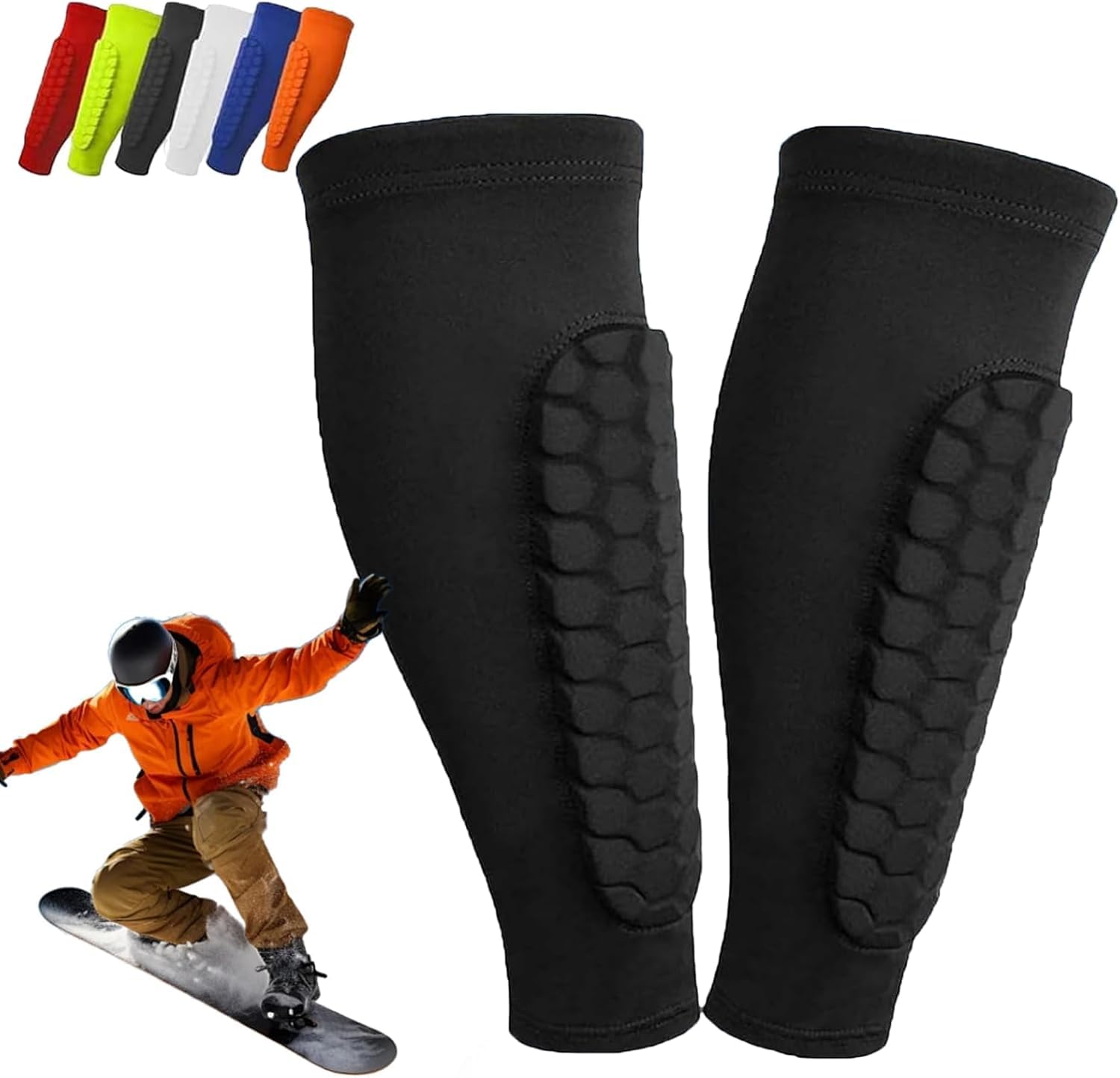 Ski Guard Socks, Ski Shin Guards, Ski Guards Shin Pads 2025, Shin Defender, Breathable Elastic Gel Guard For Skiing, Safety Gear For Adults Sports, Legs Protection (Black, L)