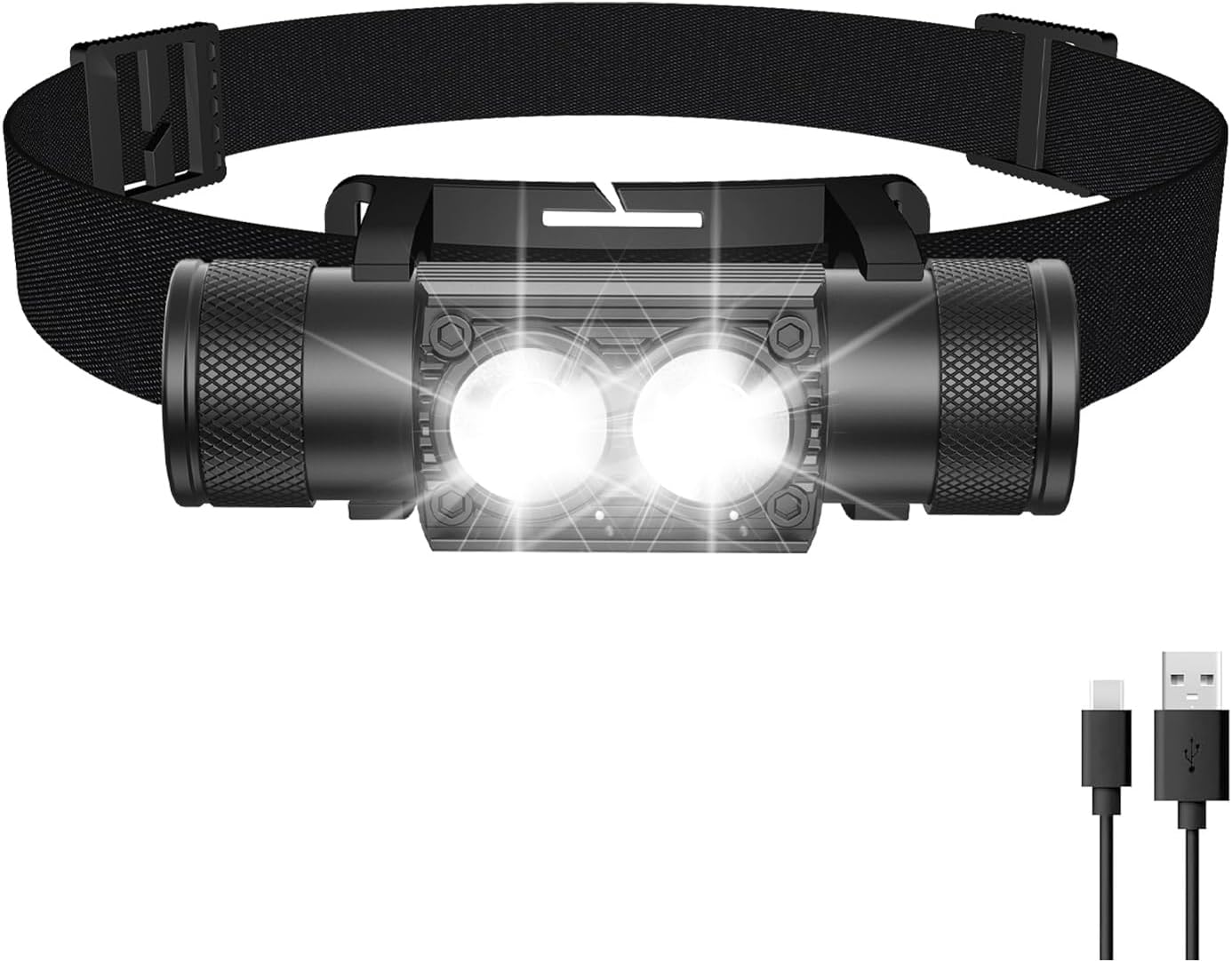 Rechargeable Headlamp, 1800 Lumen Super Bright Lightweight 0.25 lb Headlamp-3200mAh 7-65H Lighting time, IPX4 Waterproof Head Lamp for Dog Walking, Camping, Hiking & Hard Hats