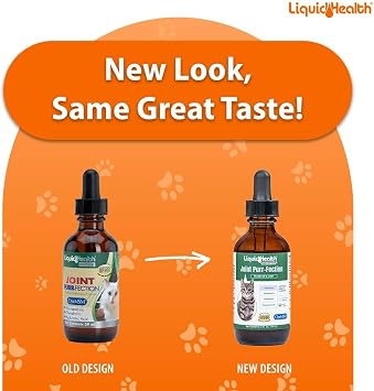 LIQUIDHEALTH Pets Liquid Cat Glucosamine Joint Purr-Fection - Hip & Joint Health Relief Support, Chondroitin Feline Droppers for Senior Older Adult Cats & Kittens - Made in the USA (2 Pack)