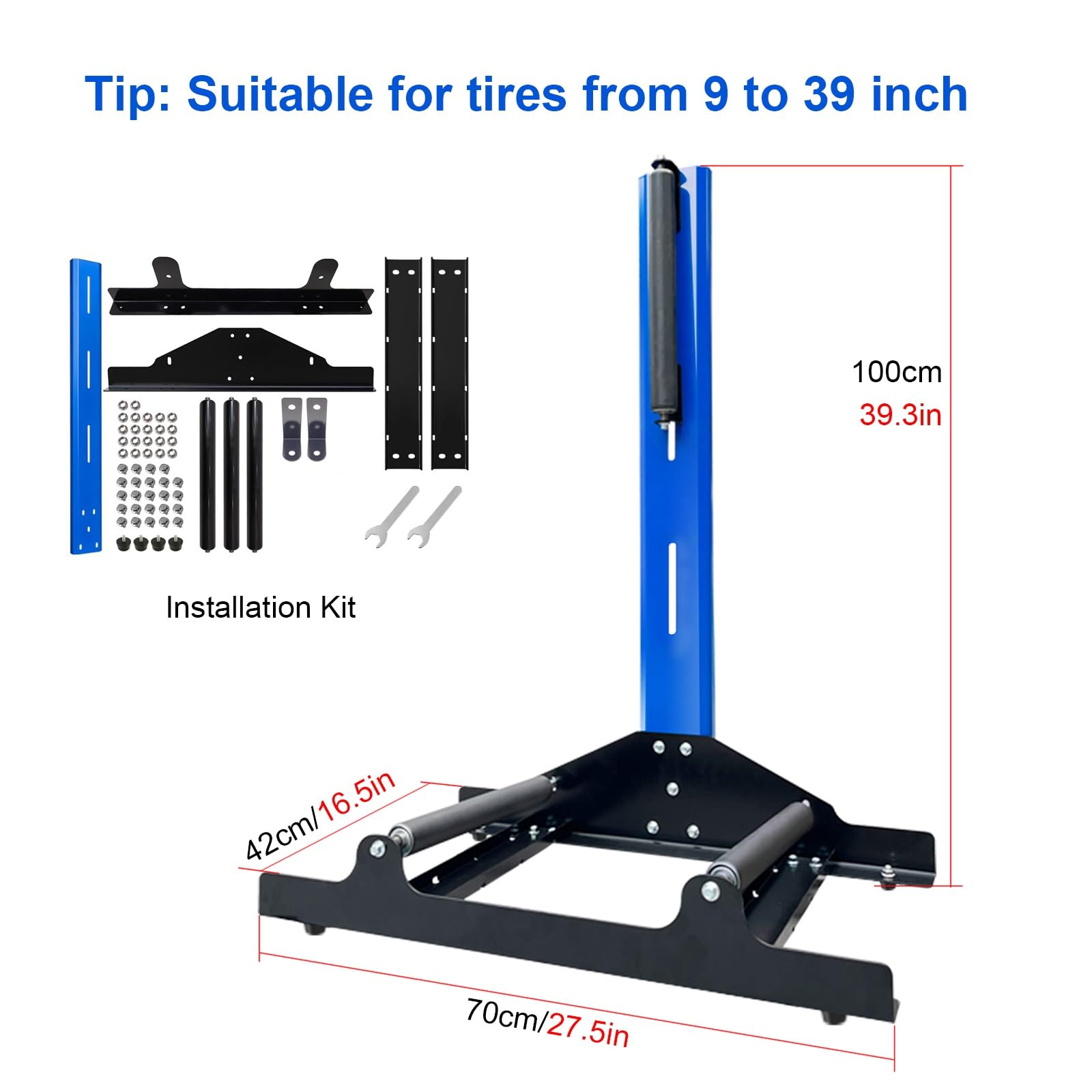 360° Wheel Rolling Detailing Stand, 9-39 In Car Tire Cleaning Rack Roller for Tyre Repair/Washing/Coating/Polishing, Commercial Auto Repair Shop Hub Cleaning Holder(Blue)