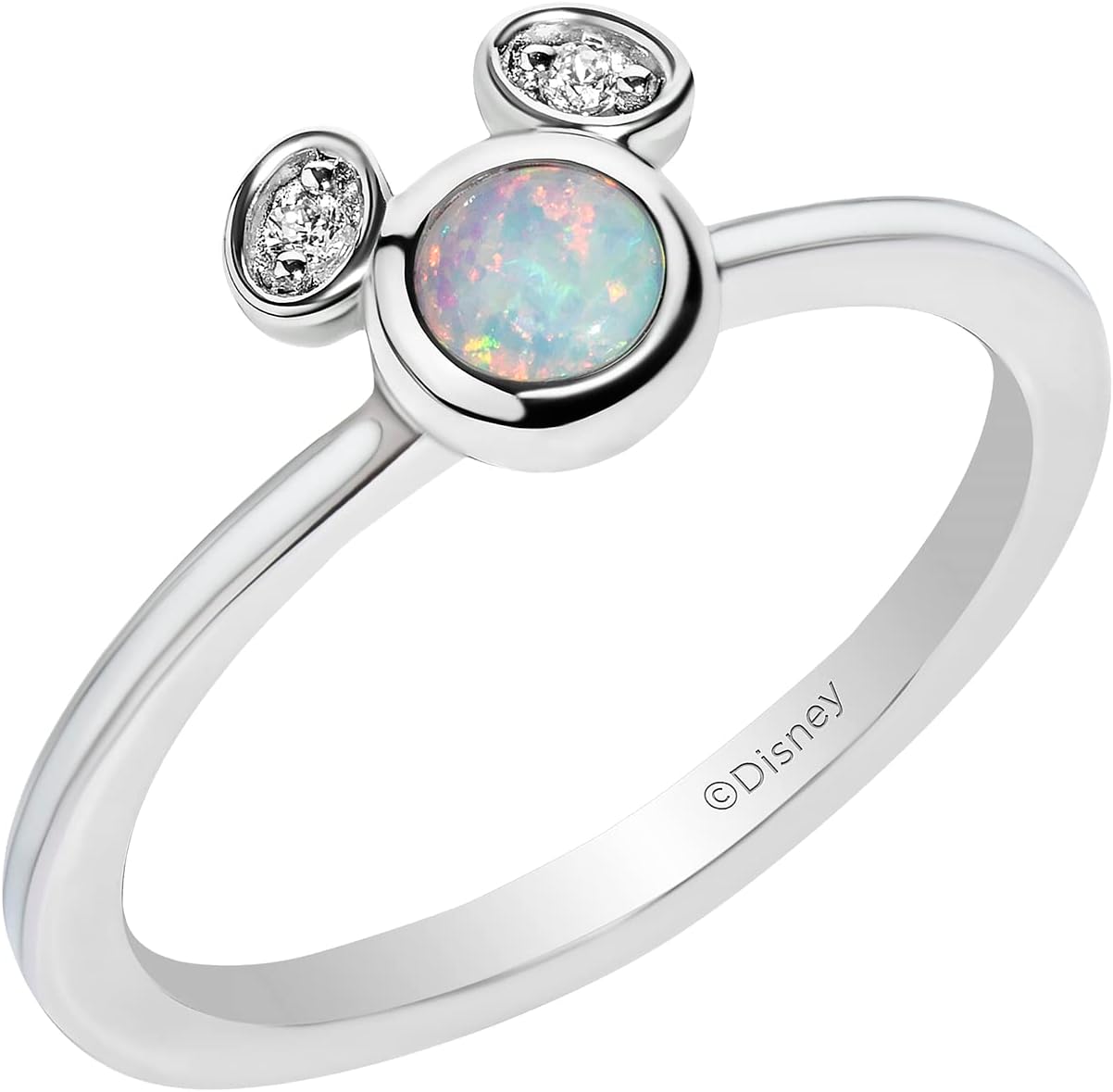 JeweliliJewelili Disney Jewels Round Cut Gemstone and Accent Diamonds Minnie Enamel Ring, Sterling Silver