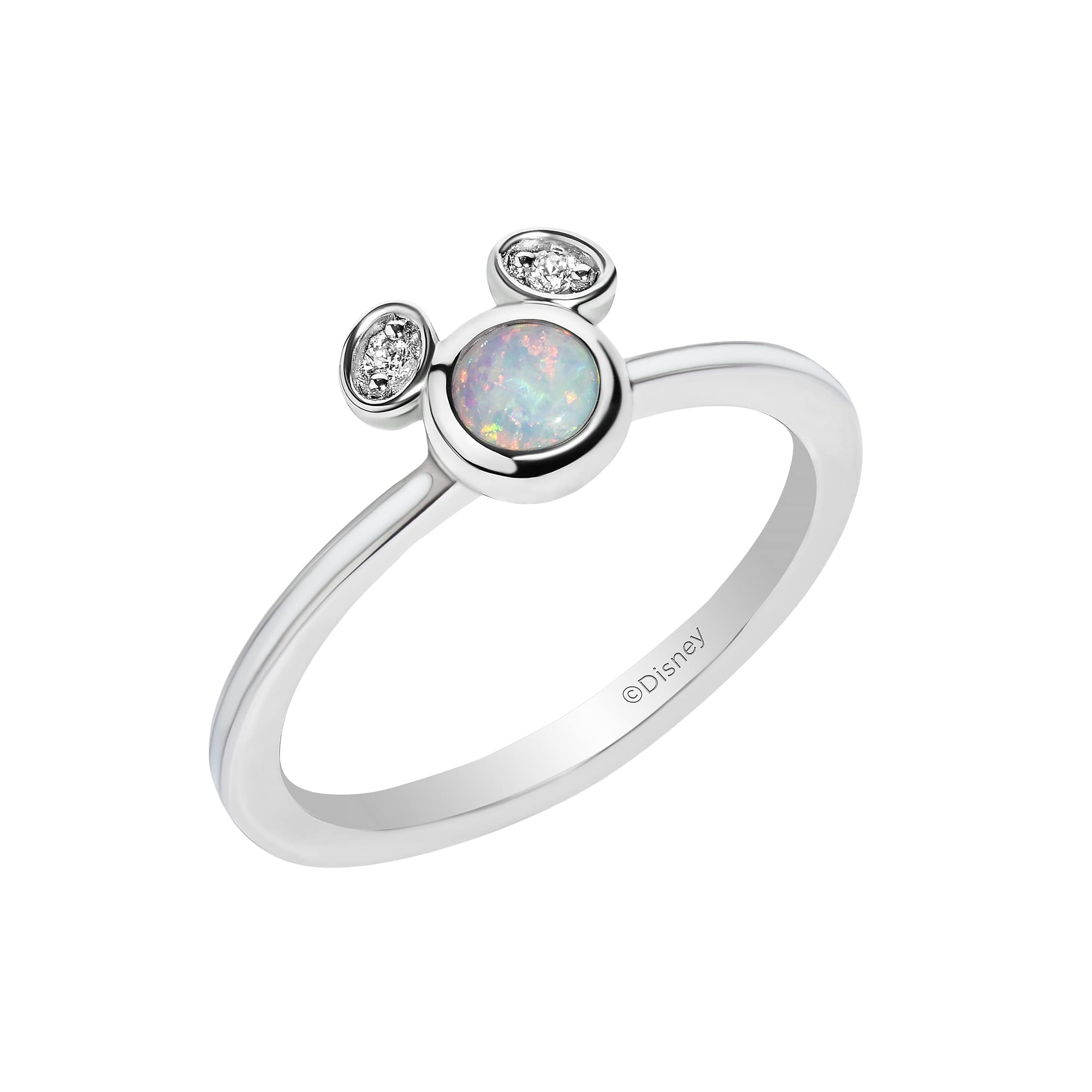JeweliliJewelili Disney Jewels Round Cut Gemstone and Accent Diamonds Minnie Enamel Ring, Sterling Silver