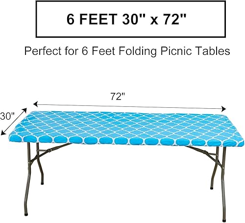 Miniatura 10 de Mantel de plástico con borde elástico, impermeable, con parte posterior de franela, apto para mesa plegable de pícnic, para viajes al aire libre,