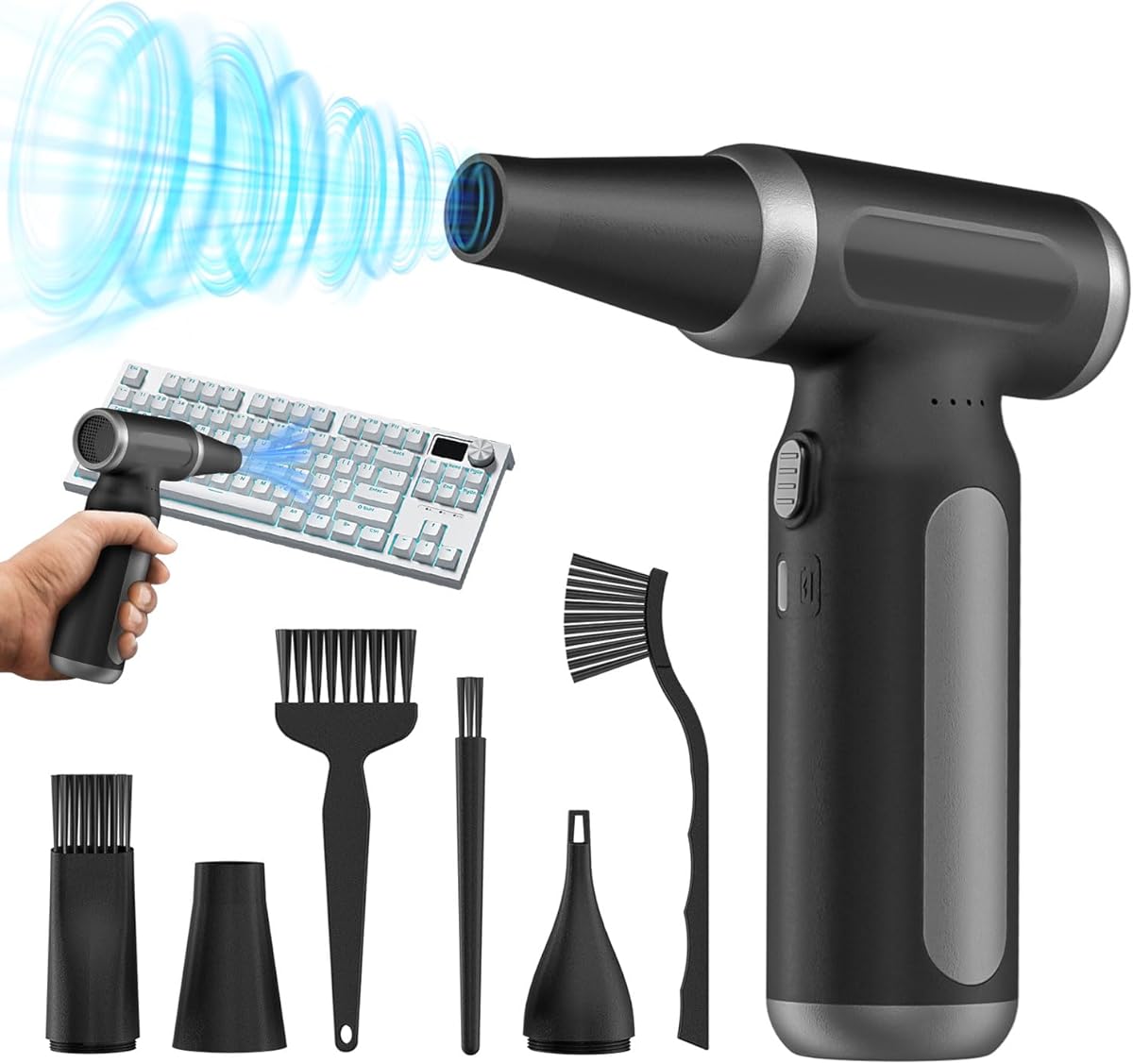 Compressed Air Duster-200000RPM Super Power Cordless Electric Air Blower Duster, USB Rechargeable Durable 3-Gear Adjustable Dust Blower Cleaner for PC, Keyboard, Outdoor, House and Car