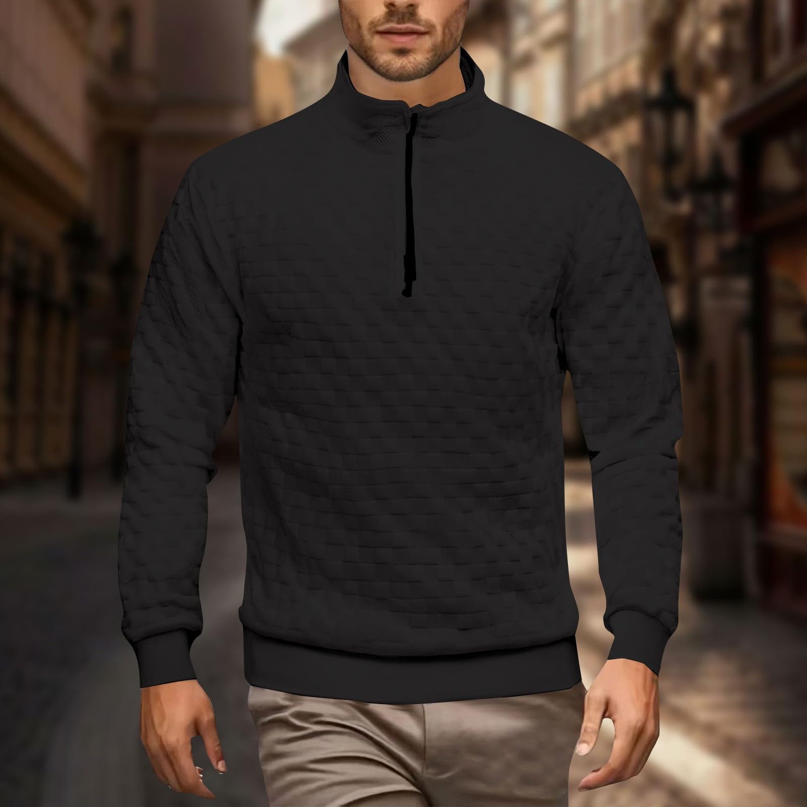 Sudaderas con Capucha Corta Sudadera Holgada Sin Y Media Cremallera para Hombre, Nueva, De Primavera Otoño Navidad Familia Parka Hombre Jersey Manga Oversize Chandal Completo Camisas
