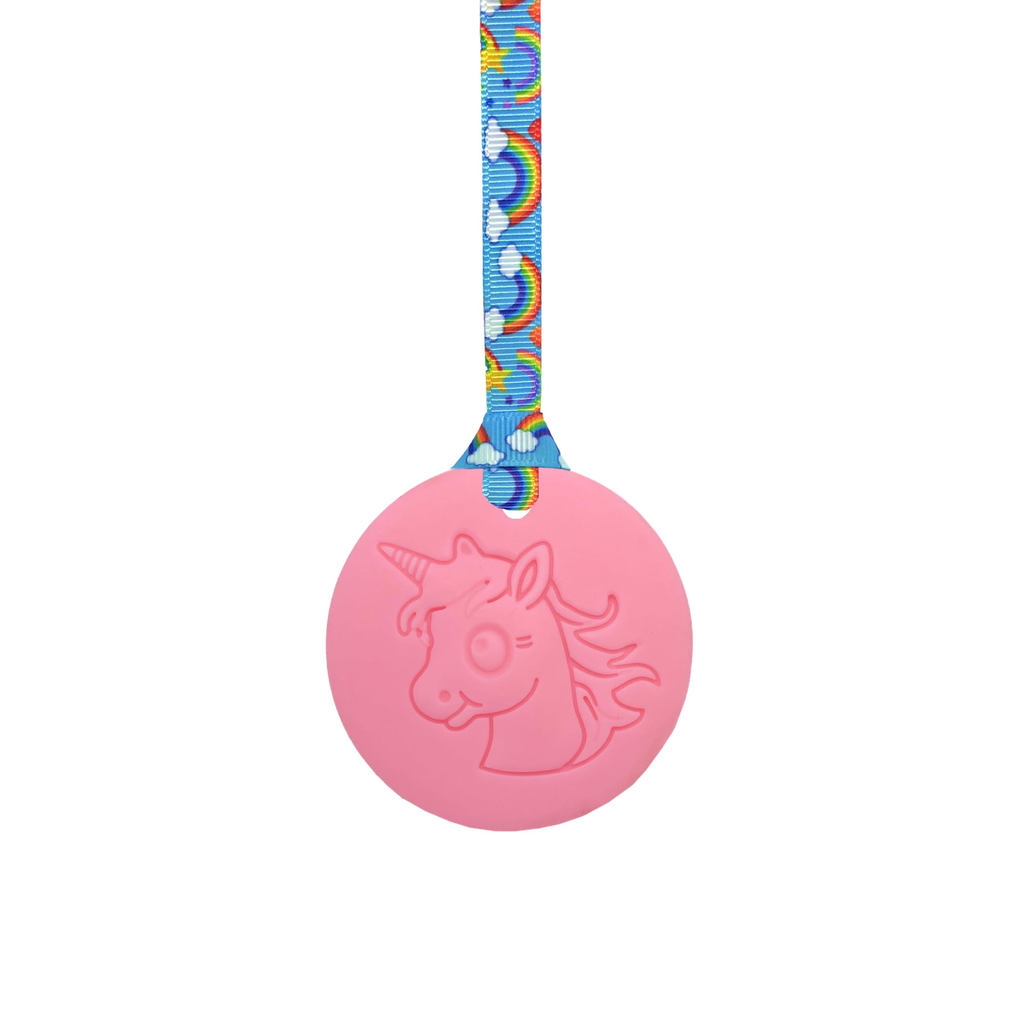 Unicorn Chew Necklace with Lanyard - Light Pink - Sensory Chew for Kids with Autism, Anxiety & ADHD – 100% Food Grade Silicone - Sensory Oojamabobs (8 Designs Available) (Rainbows, 54cm Lanyard)