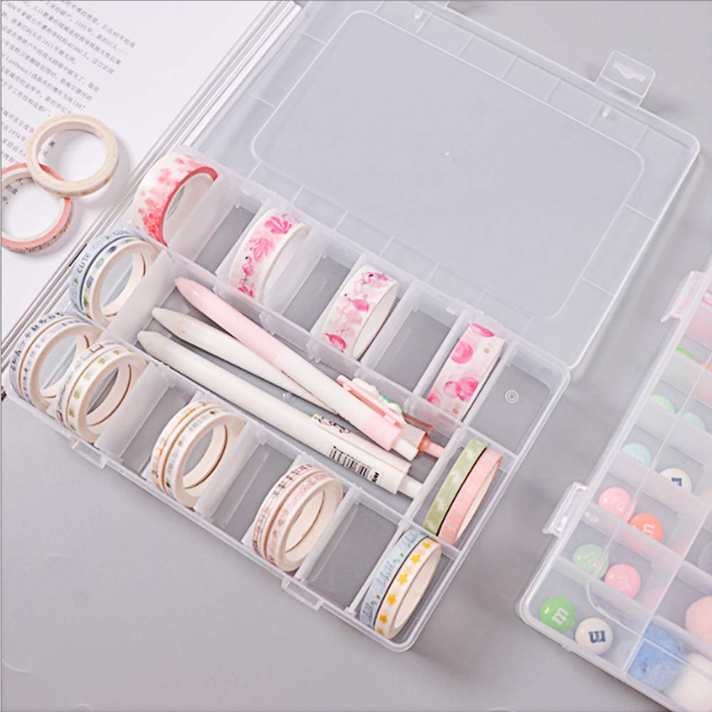 Qualsen Scatola in Plastica Stoccaggio Scatole Divisori Mobili Organizzatore Contenitore per Dell'orecchino Strumento Accessori (15 Scomparti x 4, Trasparente