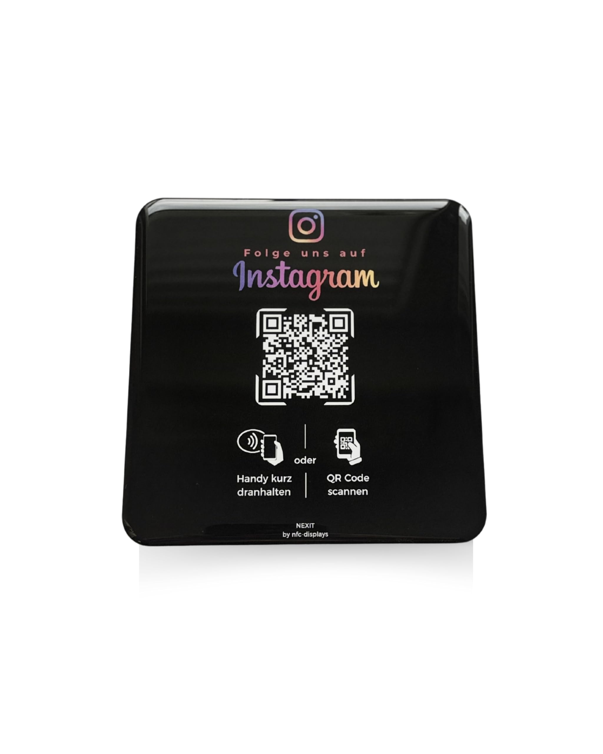 Karte/Schild für Instagram mit QR-Code und NFC (12x12cm selbstklebend) - schwarz