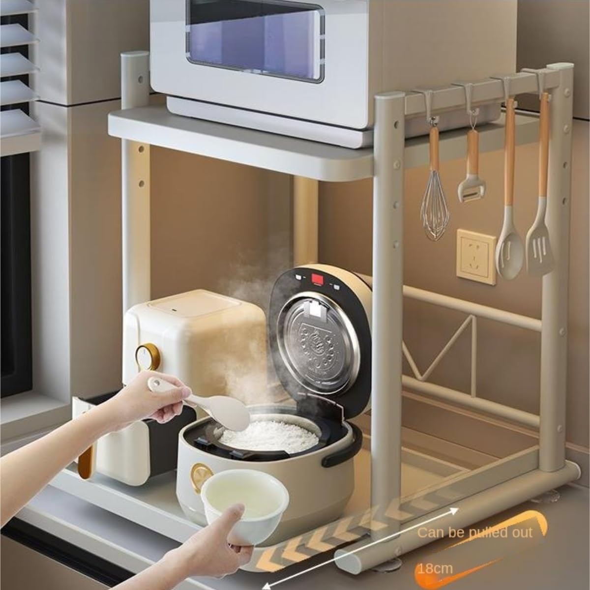 Amazon｜棚の上の電子レンジ 引き出し式炊飯器ラック、キッチン電子