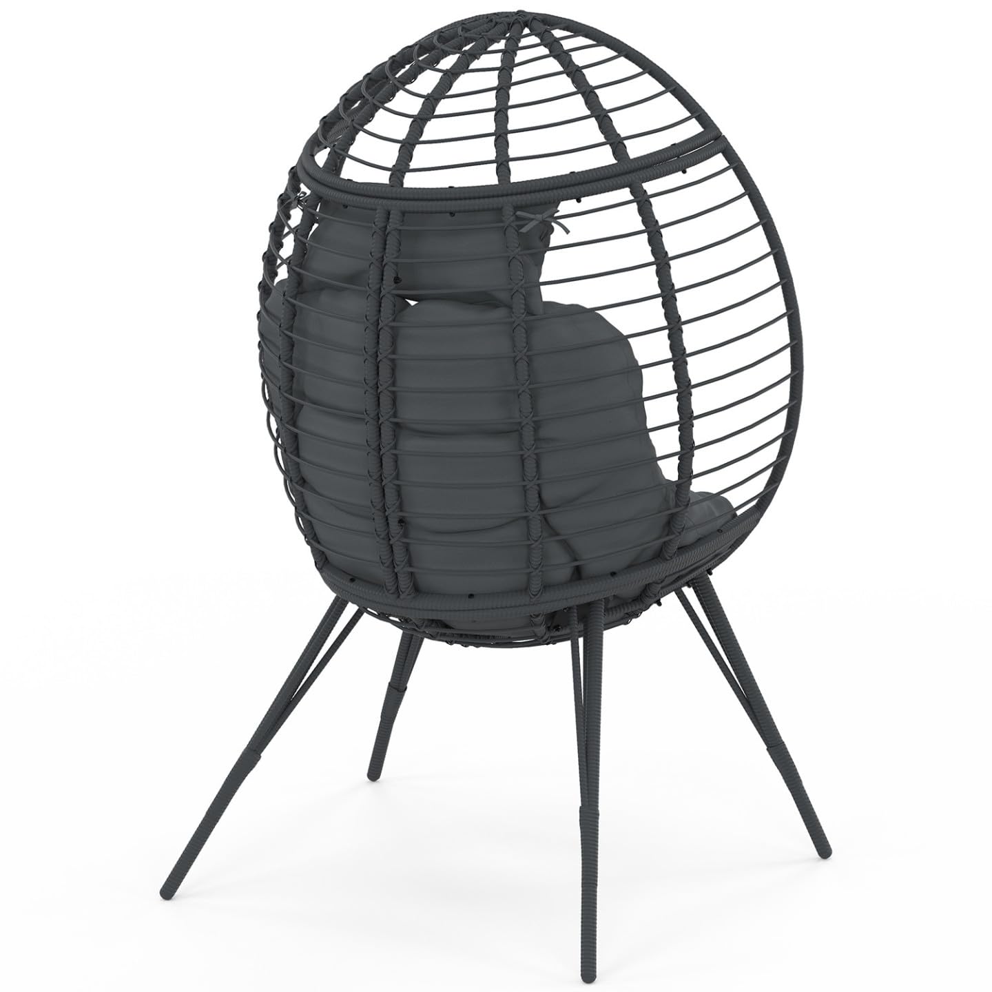 IDMarket - Fauteuil Oeuf sur Pied ajouré Gris Effet rotin avec Coussin Gris