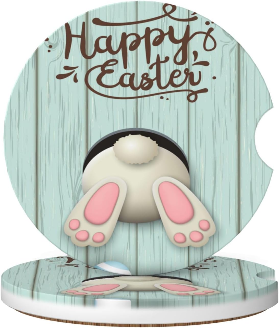Famame 2 Pcs Funny Rabbit Easter Ceramic Car Coasters Anti-Slip Absorbent Coaster Sets for Drinks Car Decor Auto Accessories