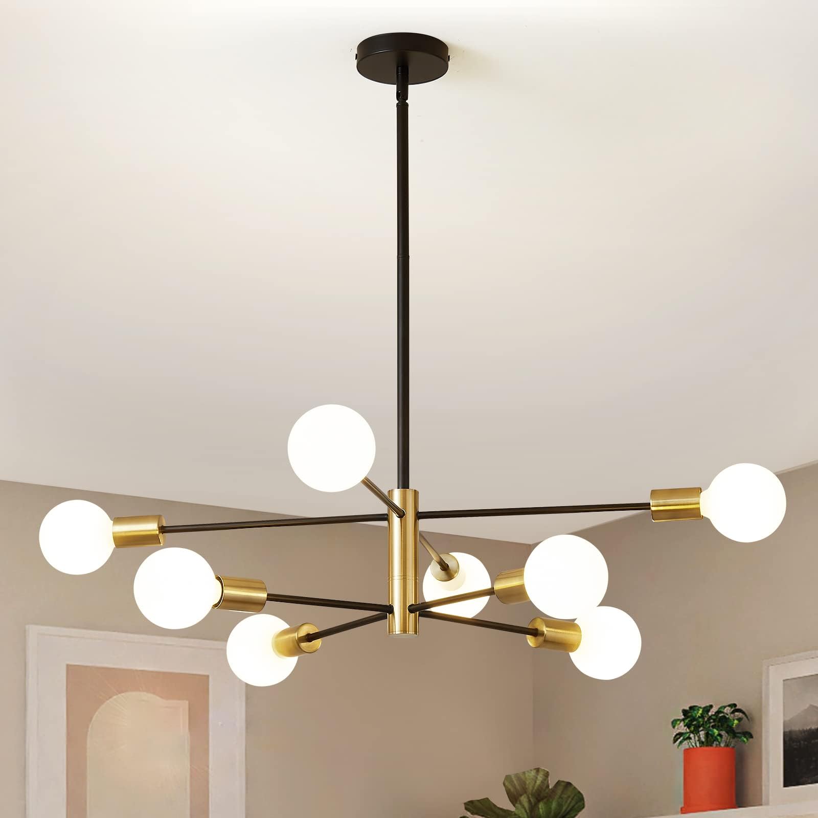 RUIYEY Sputnik Chandeliers Mid Century Modern Chandelier 8-Light Gold ...