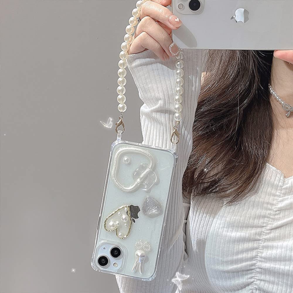 3D Pearl Epoxy Bracelet Clear Phone Case Para iphone 13 12 11 Pro