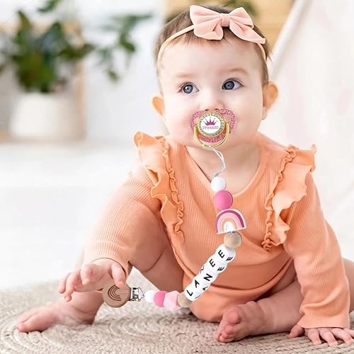 Miniatura 5 de Clip personalizado para chupete con nombre, clip de silicona para cochecito (arcoíris)