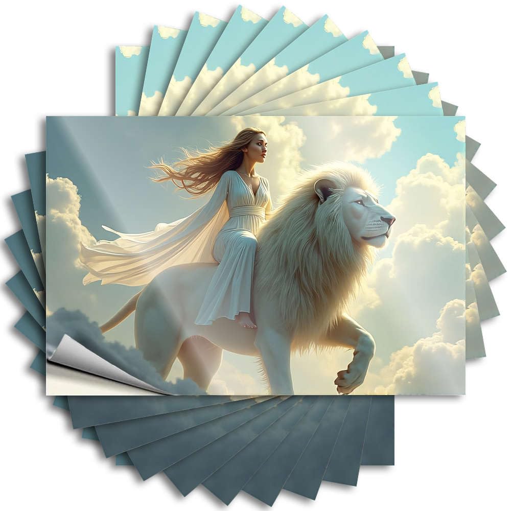 Cool Bumper - Fire Birthday Door A Woman Rides A Majestic White Lion Through The Clouds(8X12CM)