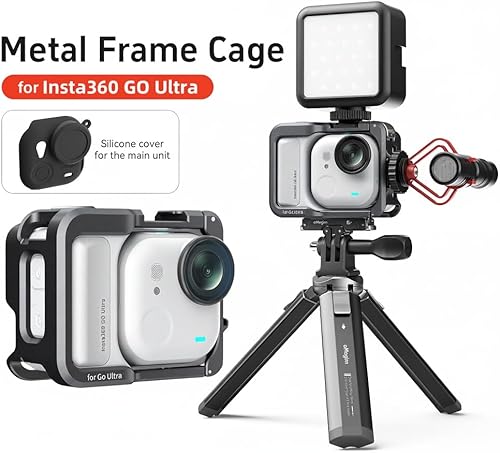 Miniatura 3 de Jaula de aluminio con funda de silicona para lente para Insta360 GO Ultra, carcasa protectora de metal duradera con soporte de zapata fría (modelo