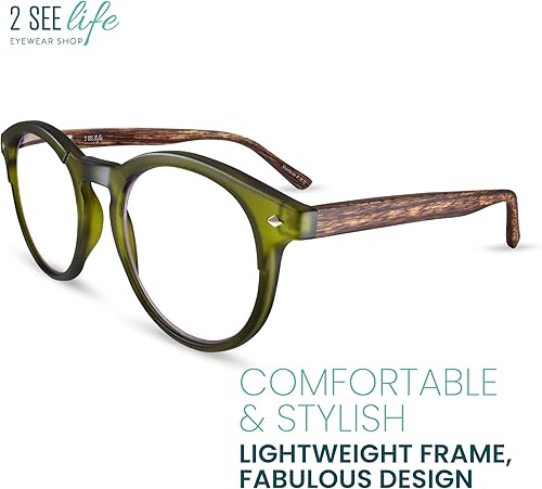 Miniatura 4 de Lentes de luz azul redondos de color verde esmerilado para hombres y mujeres para lucir modernos con visión clara, anteojos de lectura duraderos