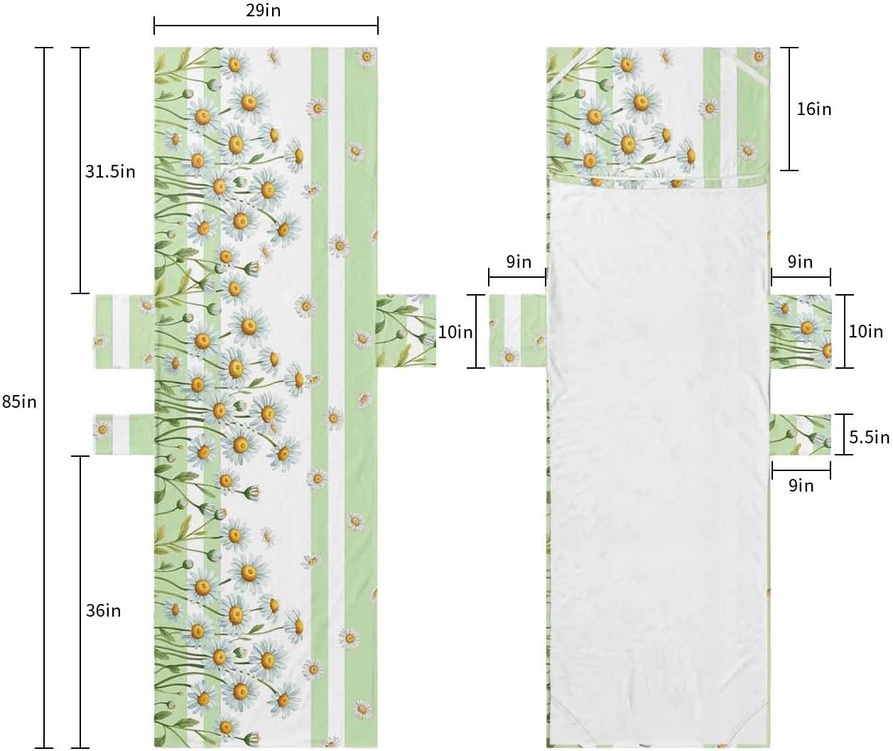 White Flower Beach Pool Patio Lounge Chaise Chair Cover Towel With Pockets,Absorbent & Quick Dry Microfiber Towel Cover Bag Summer Accessories for Sunbathing Watercolor Daisy Florals Geometric Stripes